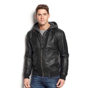 Billabong Black Faux Leather Hooded Jacket